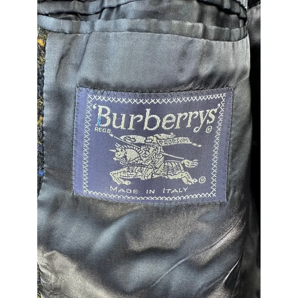 Burberrys '80's Italian Vintage 100%‎ Wool Coat Blue and Orange Plaid Size 16 - Picture 6 of 7